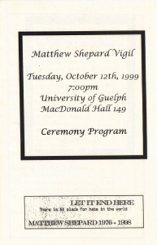 1999, Oct.12 Matthew Shepard Vigil Programme