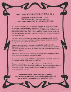 1999, October 12 Matthew Shephard Vigil Poster