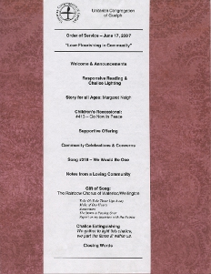 2007, June 17 Guelph Unitarian Service Programme